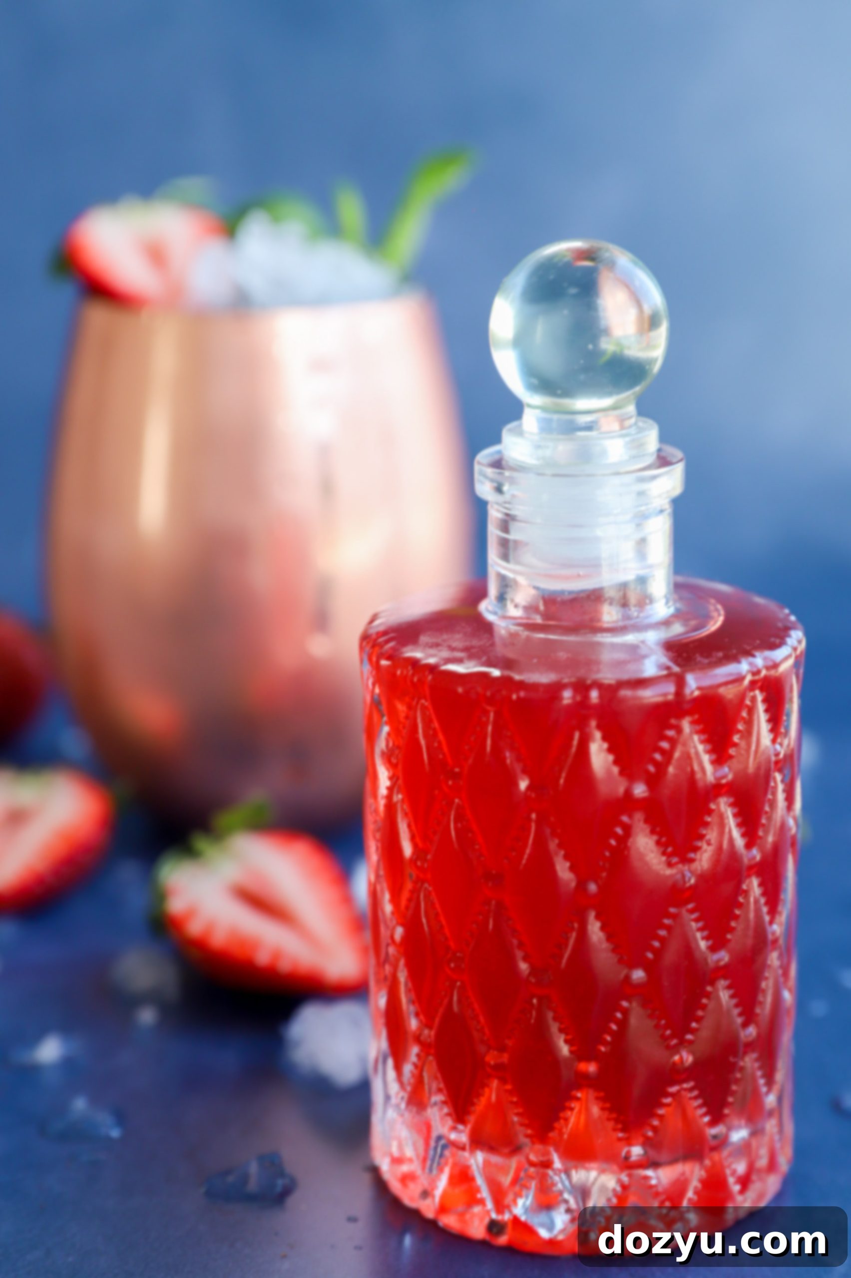 Homemade Strawberry Simple Syrup 7 Image of strawberry cocktail and syrup ready to serve