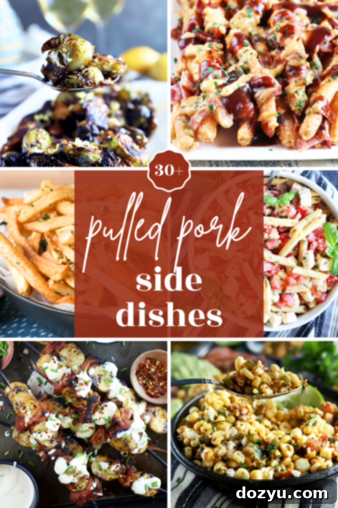 Sides That Make Your Pulled Pork Shine 2 Pulled Pork Side Dishes Round Up Pinterest Image - A collection of various delicious side dishes perfect for serving with pulled pork, including salads, potatoes, and baked goods.