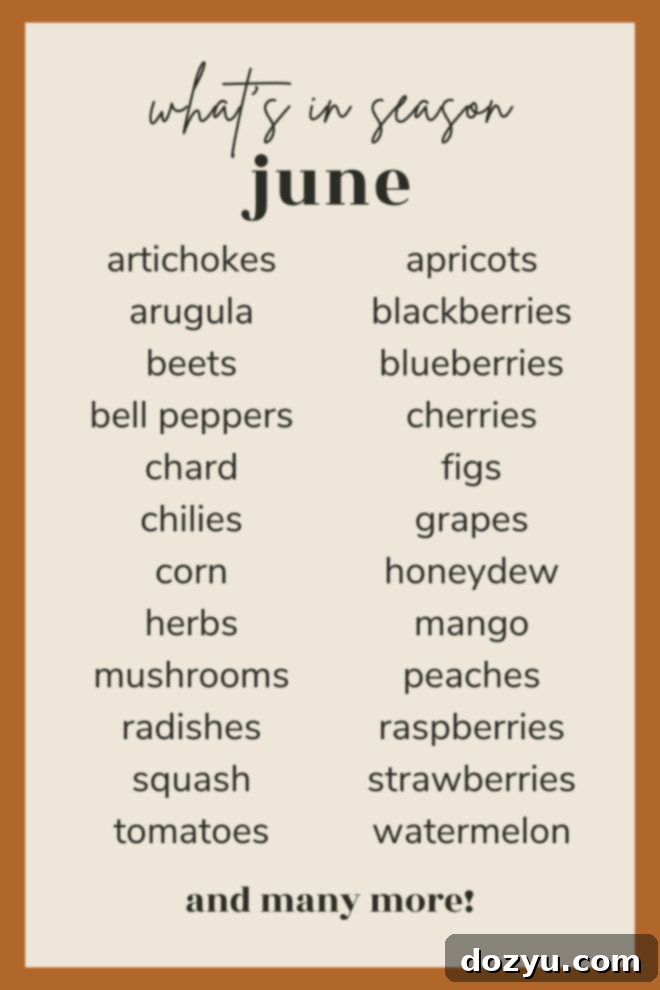 what's in season in june produce text image pin