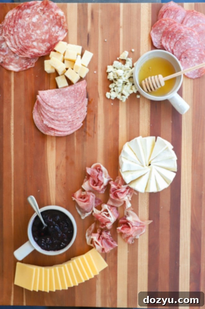Effortless Summer Grazing Board 5 Building a cheese platter with honey and meat, step 1