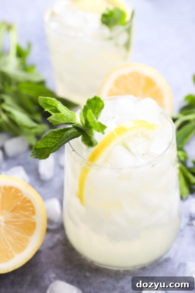 Zesty Lemon Mojito 2 Photo of refreshing lemon mojito cocktails in glasses with lemon slices and mint sprigs