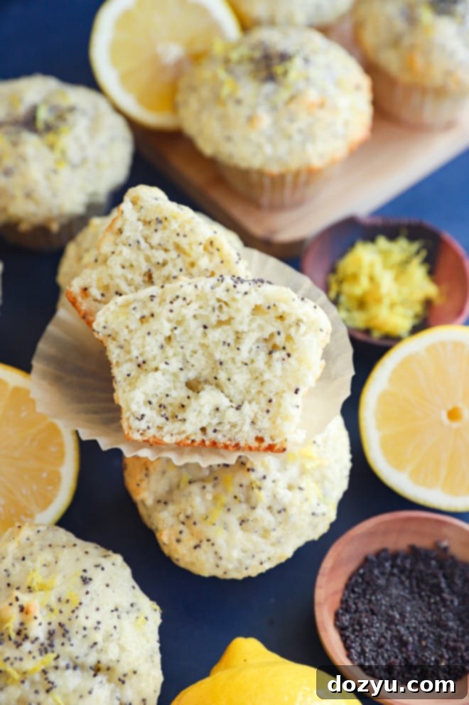 Sunshine Lemon Poppy Seed Muffins 6 Easy muffin recipe with fresh lemons and zest, highlighting the citrus flavor