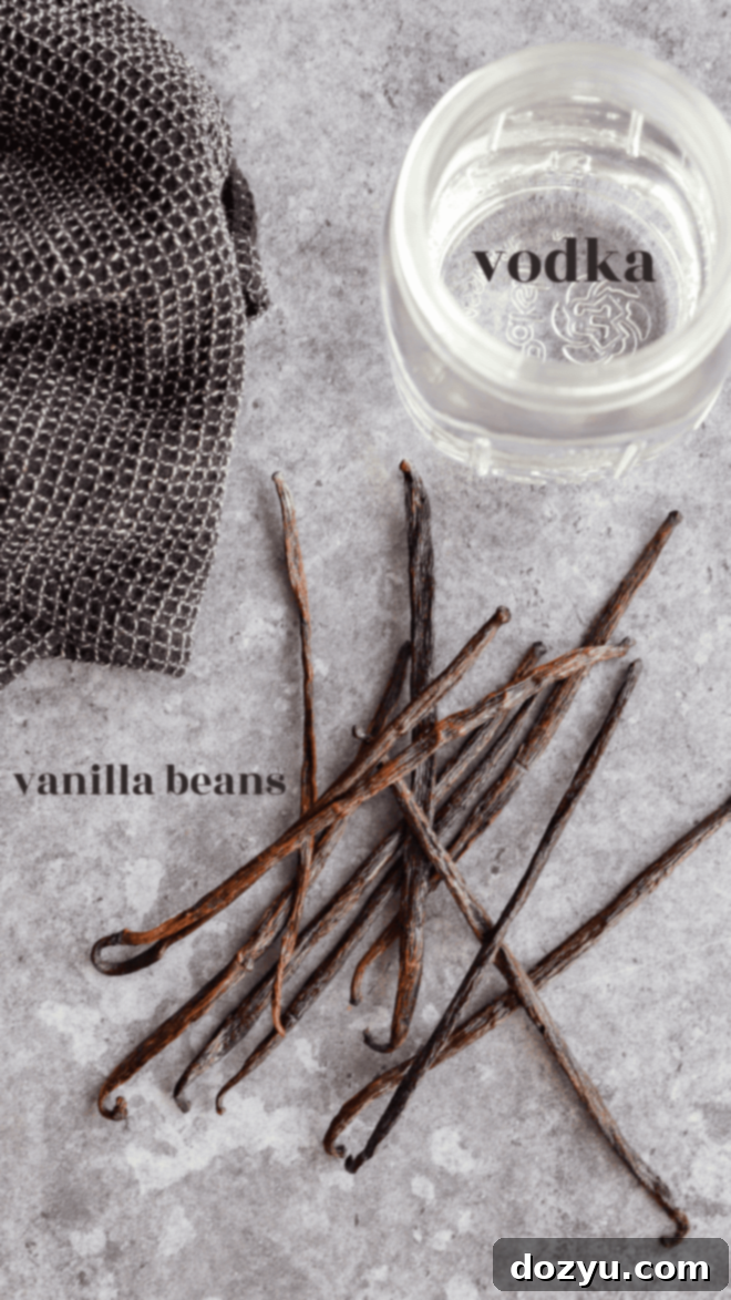 Craft Your Own Vanilla Extract 3 Two key ingredients for homemade vanilla extract: fresh vanilla beans and clear vodka