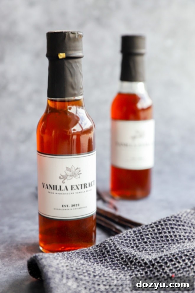 Craft Your Own Vanilla Extract 9 Collection of homemade vanilla extract bottles with custom labels, perfect for gifts