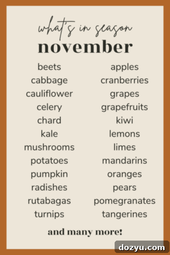what's in season in November pinterest image for social media sharing