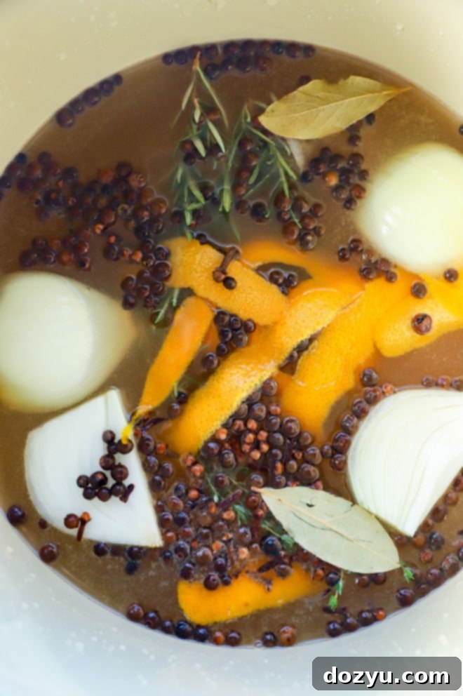 Ultimate Turkey Brine 3 mixture to make a juicy bird for thanksgiving in a pot