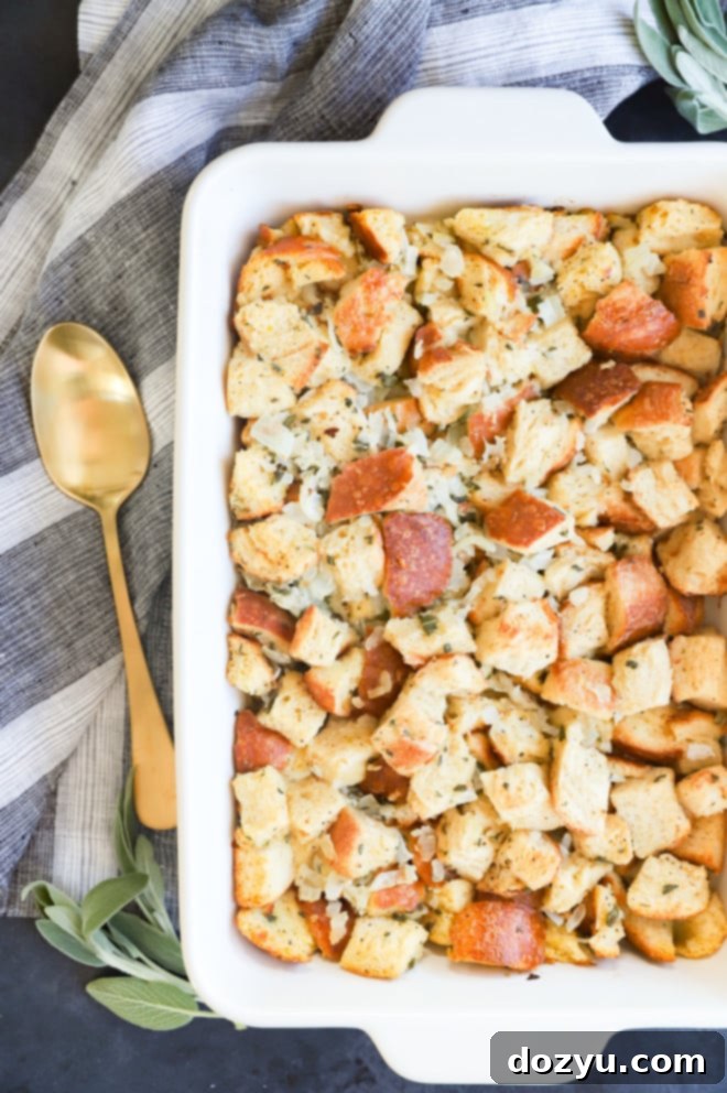 Perfect Sage and Onion Stuffing 10 A beautifully presented Thanksgiving side dish with fresh herbs and vegetables, featuring sage and onion stuffing.