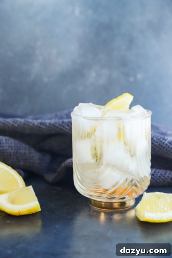 Gin Ginger Fizz 6 Close-up of a Gin Buck cocktail in a glass with a lemon wedge, featuring its refreshing appearance.