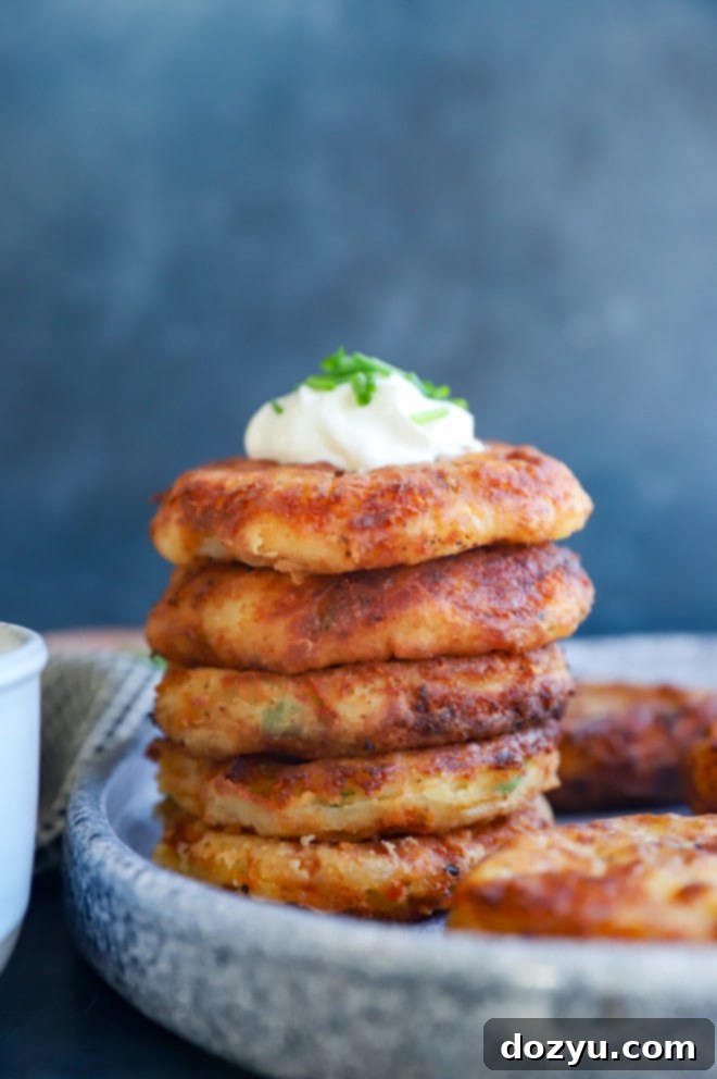 Crispy Potato Patties 8 Big stack of pancakes with scallions and chives