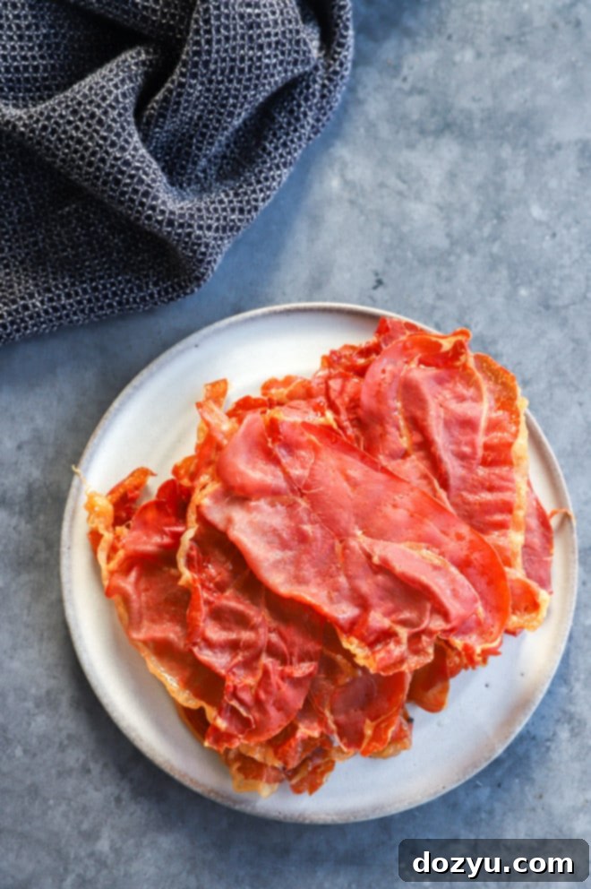 Prosciutto Crisps 6 Easy savory crunchy pork snack on a plate