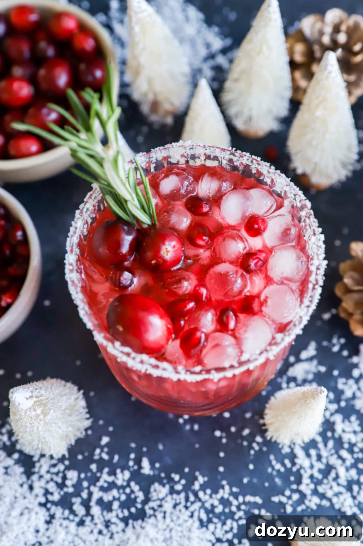Frosted Fiesta Margarita 10 Glass of a holiday cocktail with festive decorations