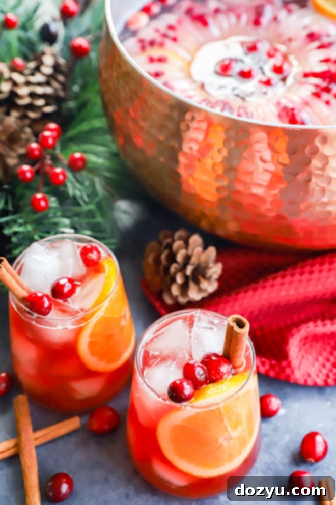 Your Guide to Festive Christmas Punches 6 Christmas punch in glasses with cinnamon stick garnish
