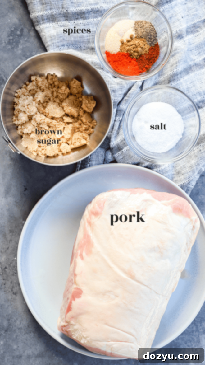 Slow-Smoked Pork Perfection 3 smoked pork loin ingredients with labels