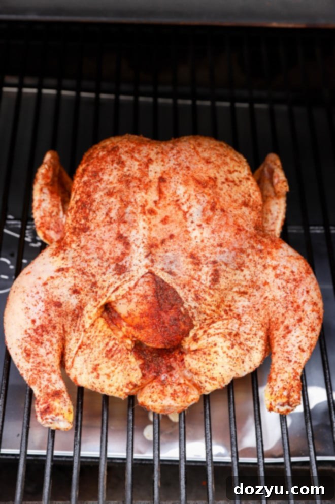 Perfectly Smoked Chicken 5 smoked chicken on smoker before cooking