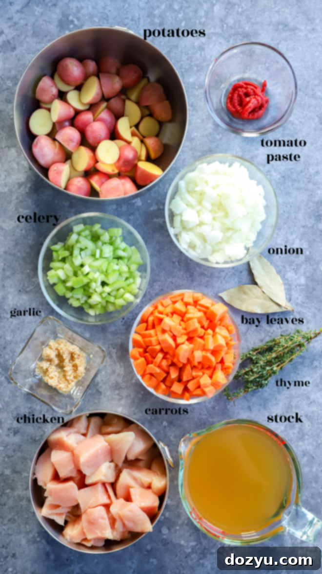 Cozy Instant Pot Chicken Stew 3 Instant Pot Chicken Stew ingredients with text