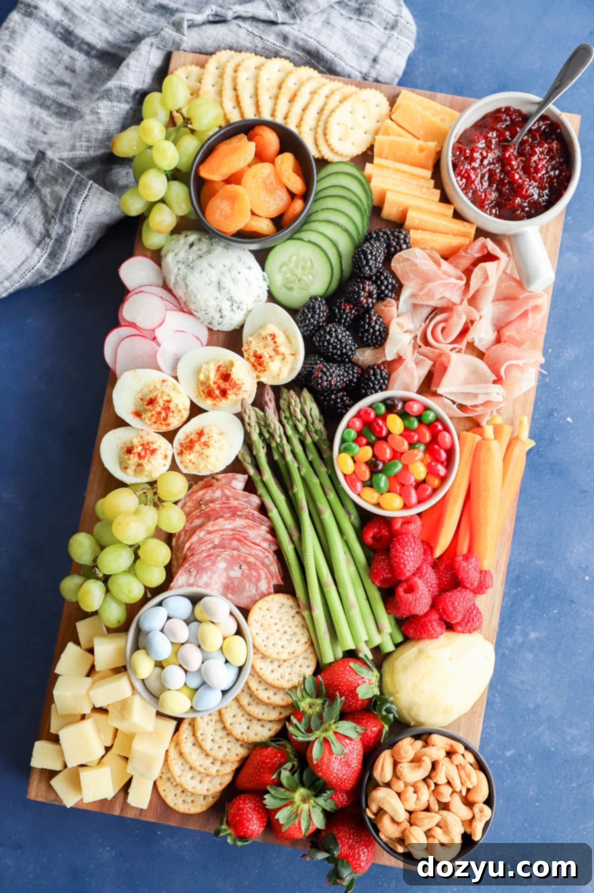 Hoppy Easter Platter 13 Easter charcuterie board with pretty linen for spring