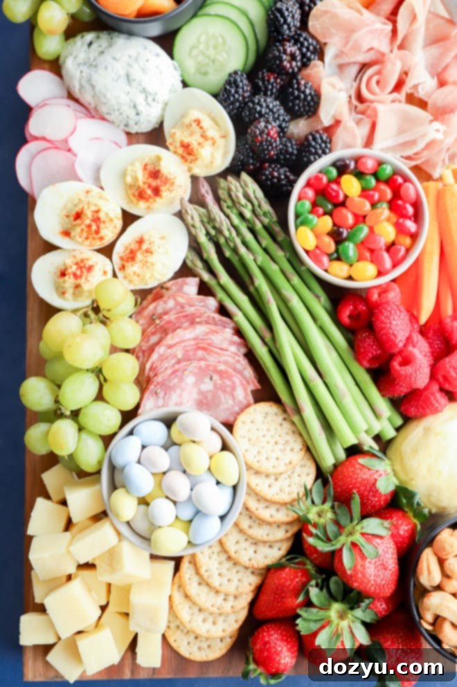 Hoppy Easter Platter 3 Spring-inspired charcuterie board with vegetables and fruits