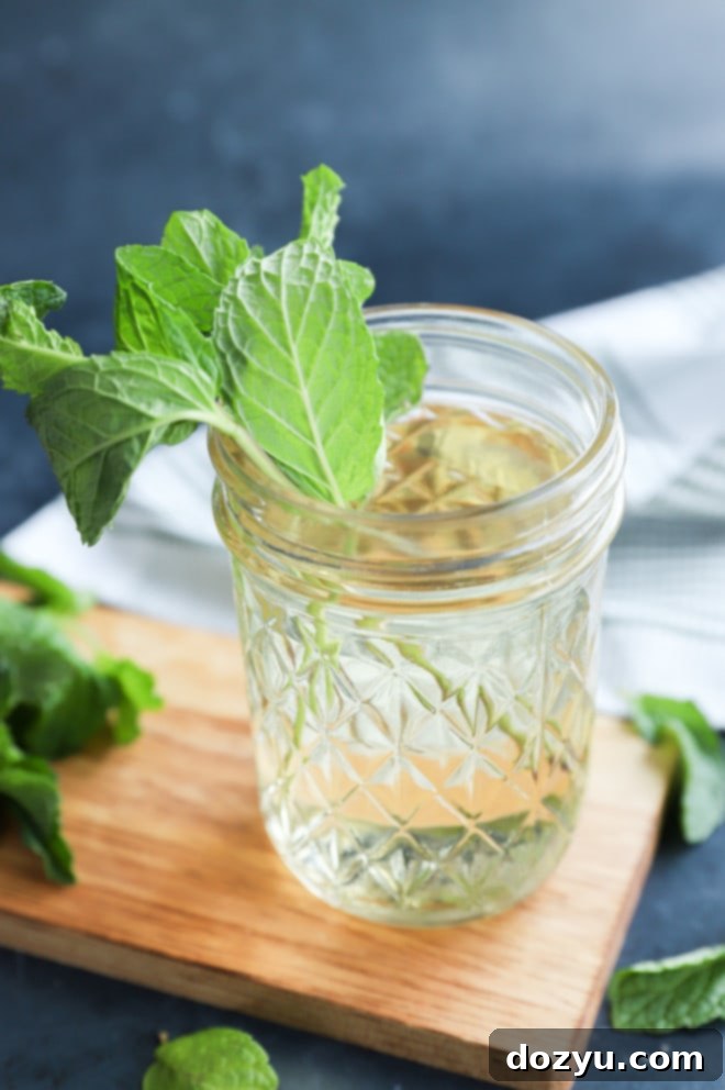 Fresh Mint Simple Syrup 8 Fresh herbs in a jar of liquid sweetener homemade