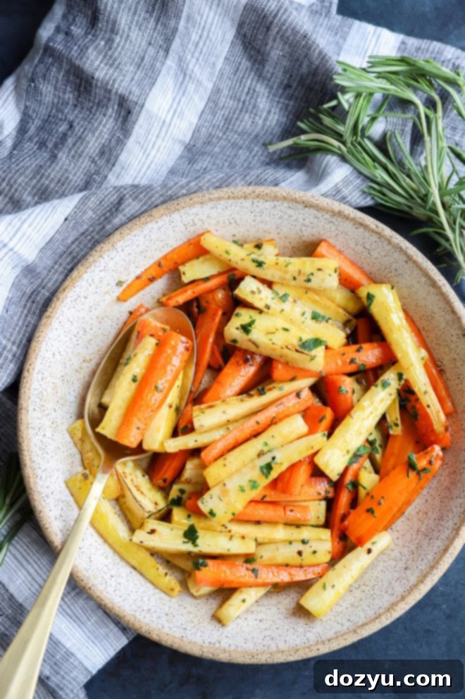 Golden Honey-Kissed Root Vegetables 2 bowl of glazed roasted root vegetables with linen