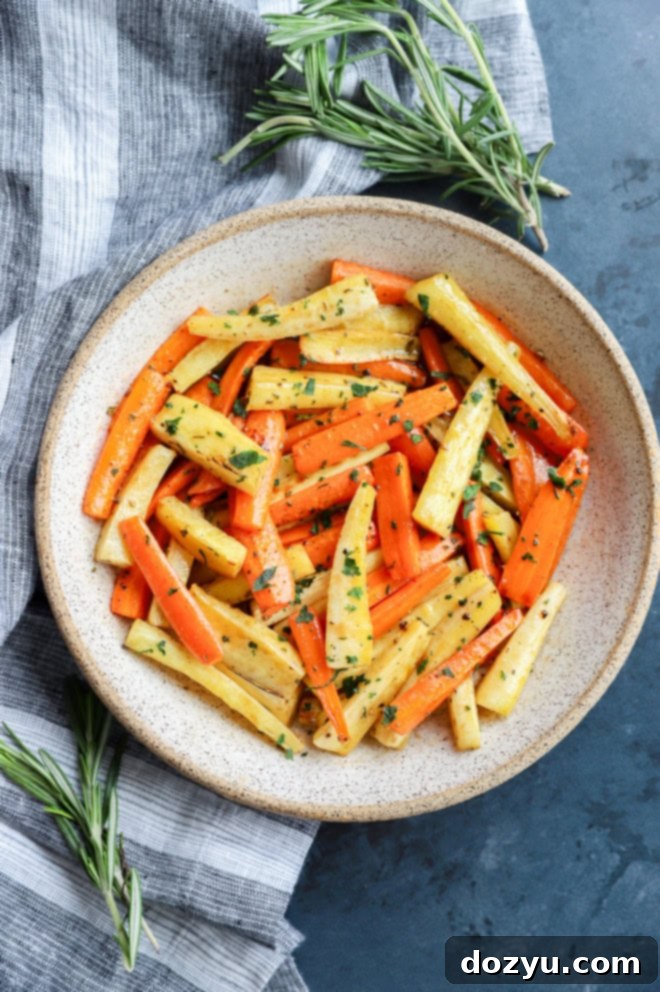 Golden Honey-Kissed Root Vegetables 9 easy root vegetable side dish in bowl with fresh rosemary