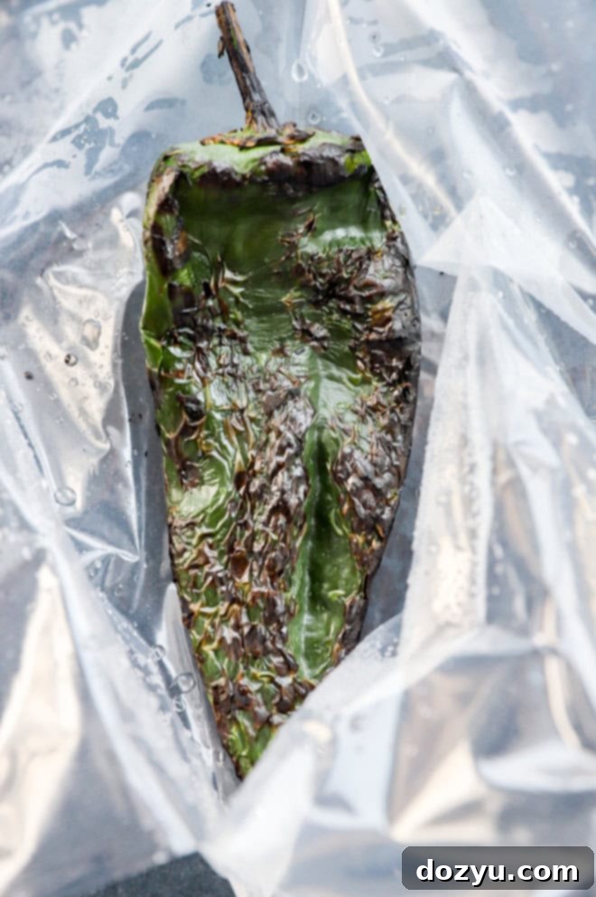 Smoky Roasted Corn Salsa 4 roasted charred poblano pepper in a plastic bag to steam