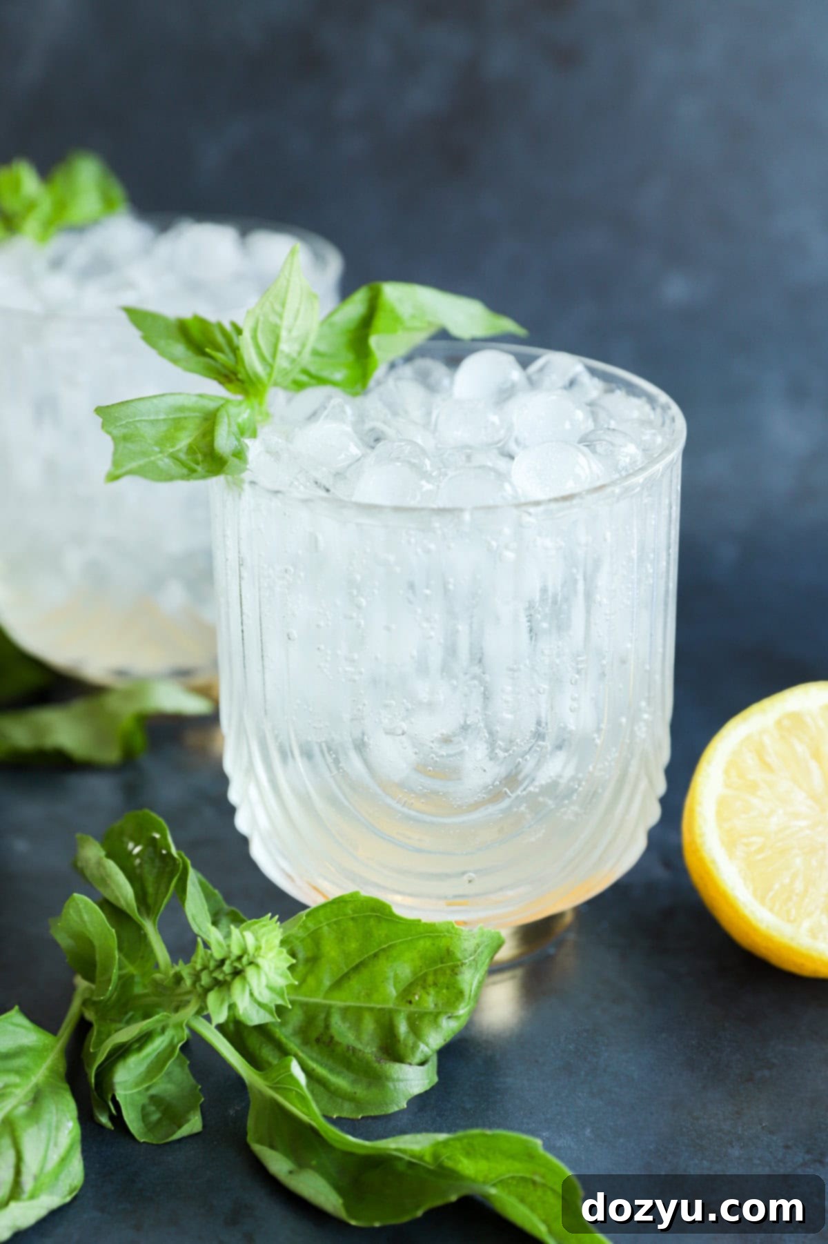 Gin Basil Smash 9 basil cocktail in glasses with fresh basil leaves lemon
