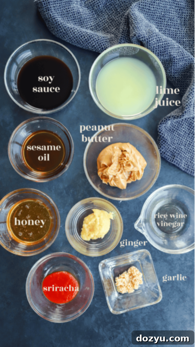 Creamy Thai Peanut Dressing 3 Collection of fresh ingredients for making Thai peanut dressing