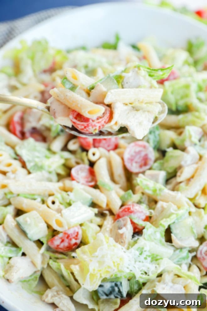 Creamy Caesar Chicken Pasta 7 spoonful of penne poultry vegetable dish in big platter