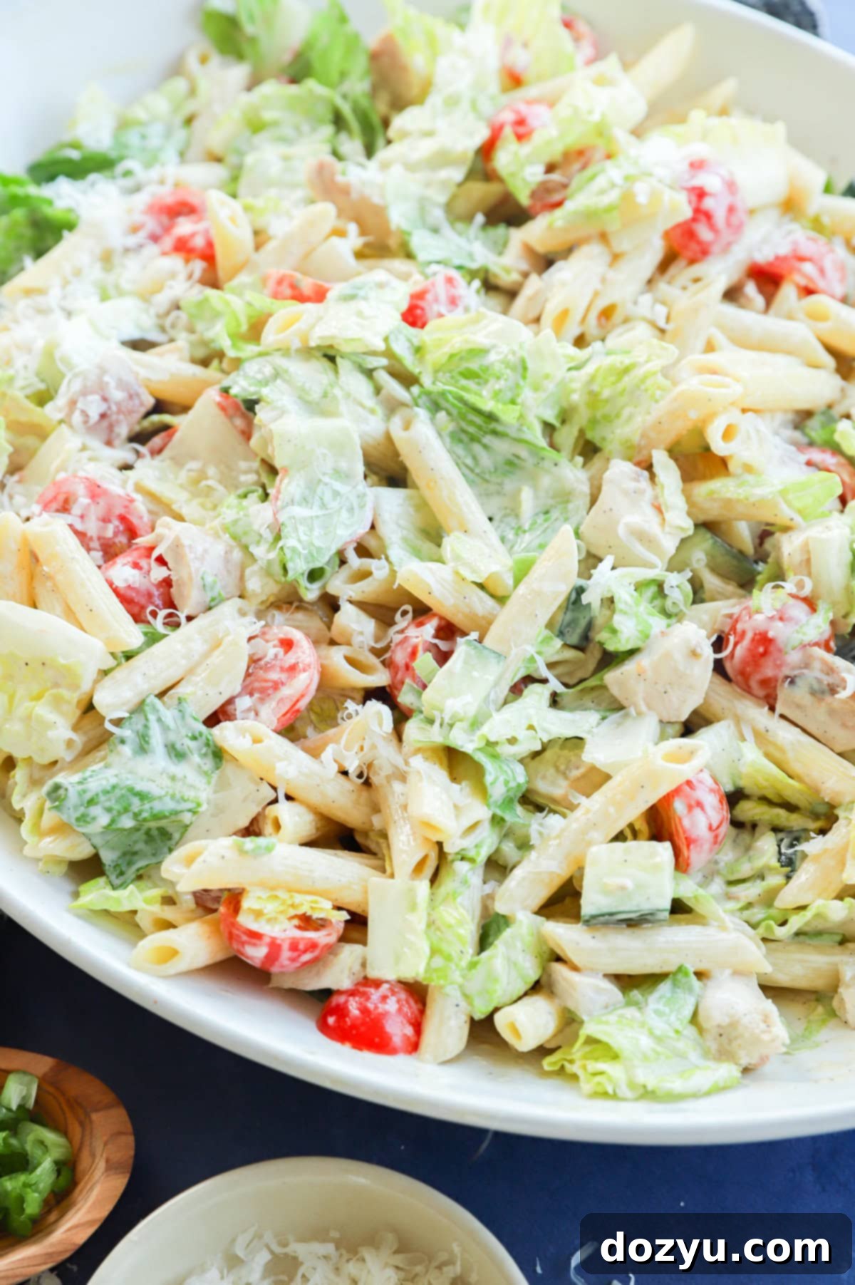 Creamy Caesar Chicken Pasta 9 chicken caesar pasta salad in a large bowl