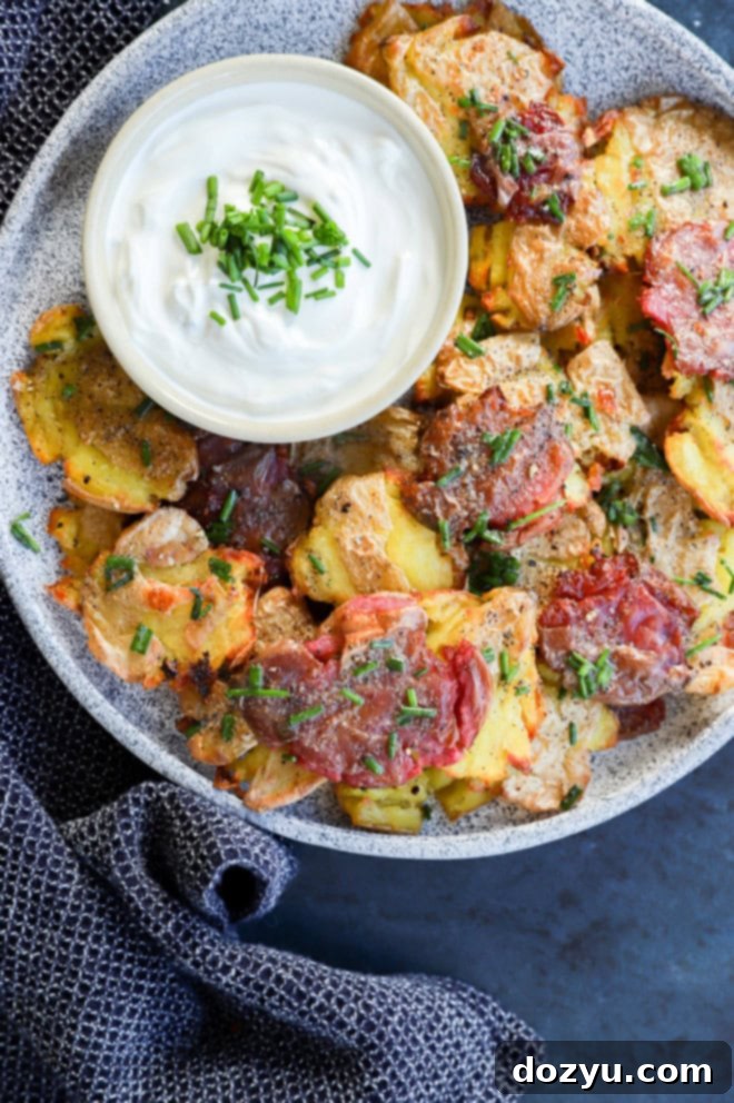 Golden Crispy Smashed Potatoes 10 an easy crispy side dish that goes with anything for thanksgiving, christmas, new year's eve, valentine's day, and more