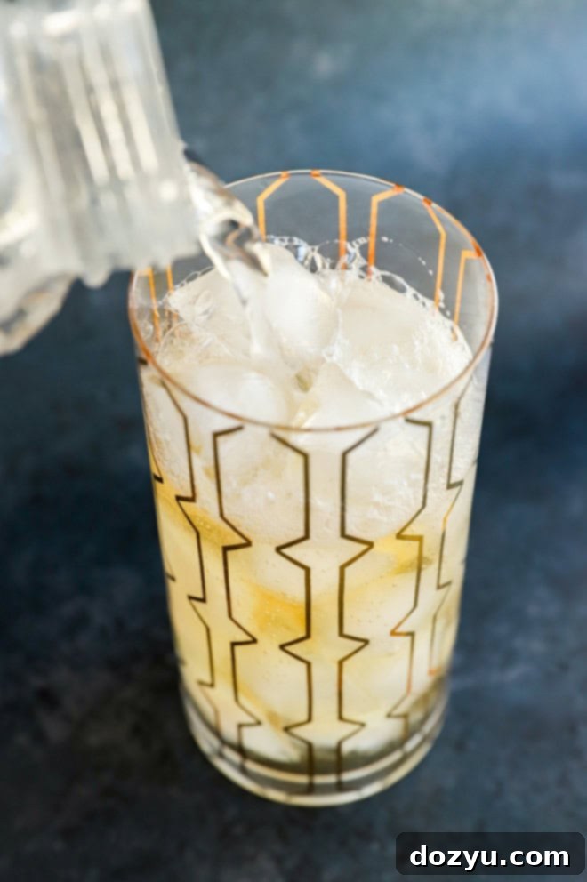 Japan's Signature Highball 5 pouring soda water into a glass filled with ice and whiskey