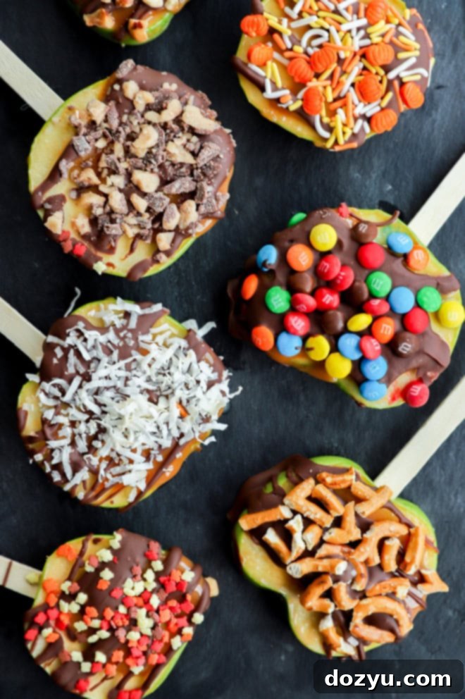 Crisp Candy Apple Treats 8 candy apple slices on a slate platter