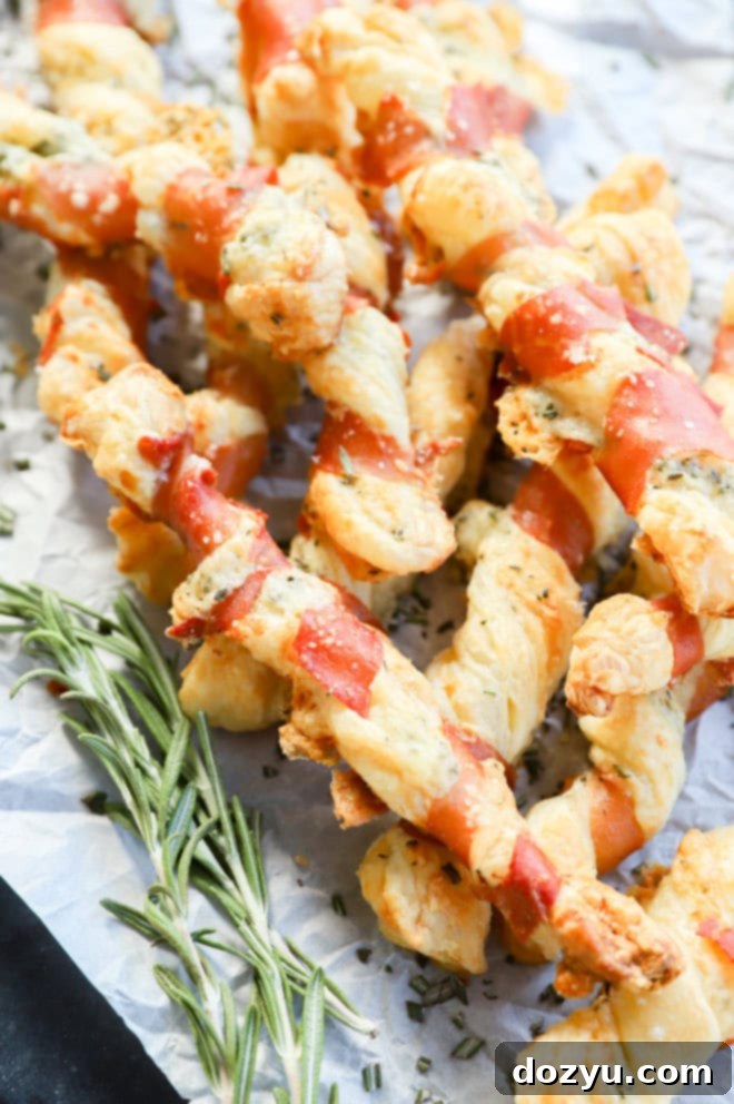 Savory Prosciutto Swirls 8 easy Italian appetizer make with puff pastry and cured meat