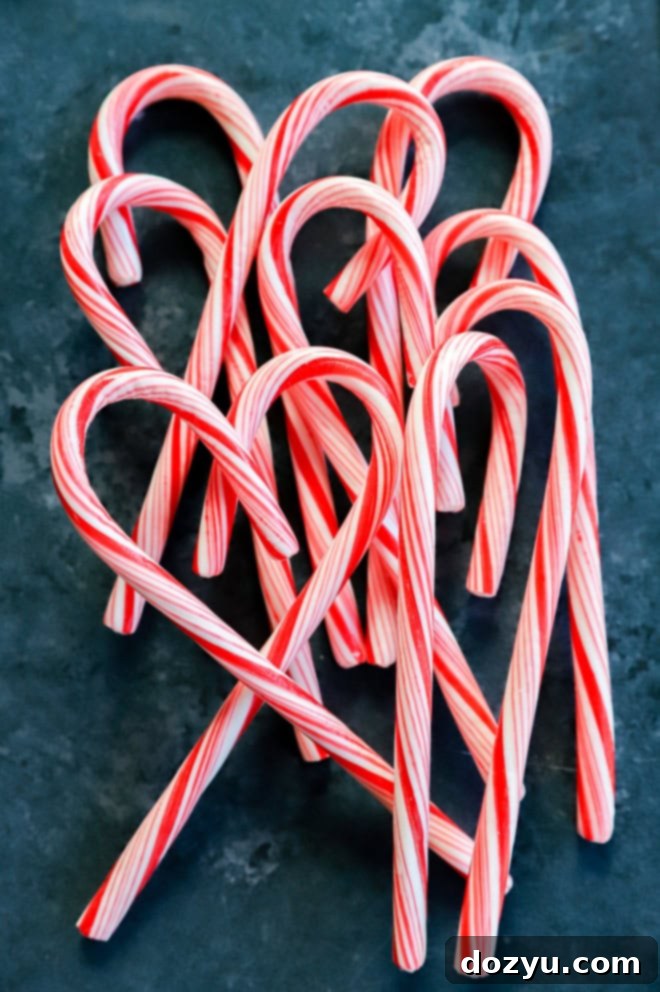 Handcrafted Peppermint Vodka 3 peppermint candy canes in a pile