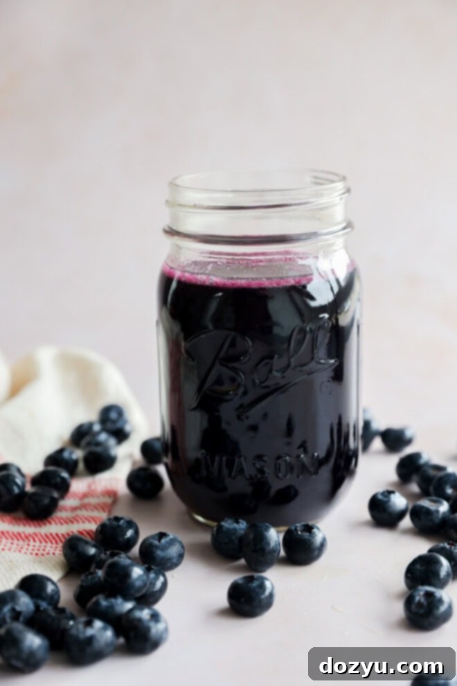 Luscious Blueberry Syrup 6 blueberry simple syrup in jar