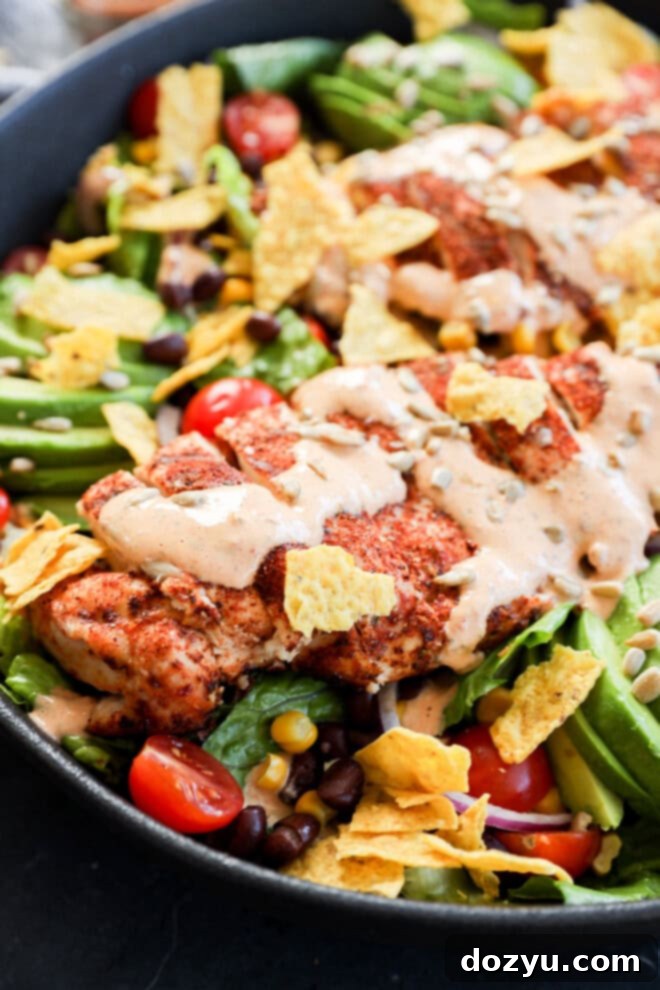 Fiesta Chicken Salad 7 bowl of Southwest Chicken Salad before serving with dressing on top