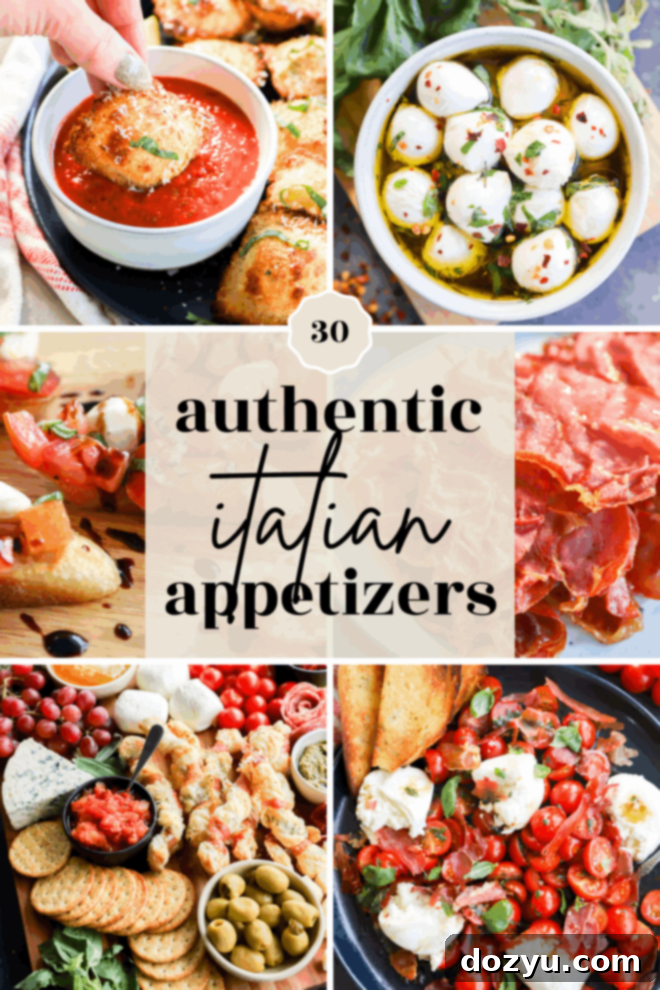 Authentic Italian Appetizers Made Easy 2 A vibrant spread of various Italian appetizers, including bruschetta, mozzarella balls, and crispy bites, arranged on a serving board, perfect for a party.