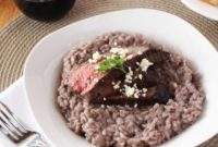 Rich Red Wine Risotto with Seared Steak and Tangy Blue Cheese