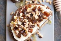 Spiced Rum Honey Drizzled Ricotta Toast with Dates and Hazelnuts