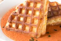 Crispy Cornbread Waffle Grilled Cheese and Tomato Basil Soup
