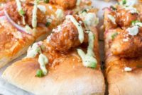 Buffalo Chicken Pizza with Creamy Blue Cheese Avocado Drizzle