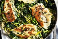 One-Pan Lemon Goat Cheese Stuffed Chicken with Spring Orzo