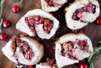 Harvest Cranberry Walnut Stuffed Pork Tenderloin Bake