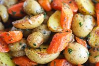 Golden Garlic Butter Roasted Carrots and Potatoes