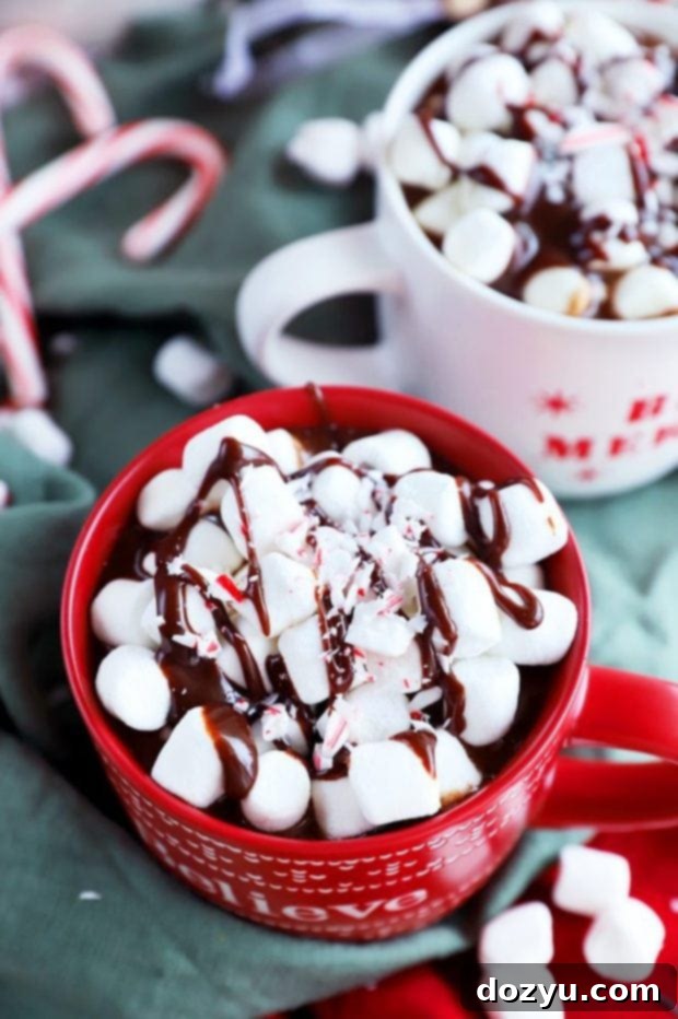 Two mugs of creamy hot chocolate, topped with whipped cream and chocolate shavings, viewed from above, inviting a cozy experience.