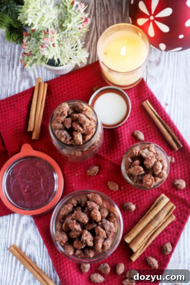 Overhead image of crockpot cinnamon almonds