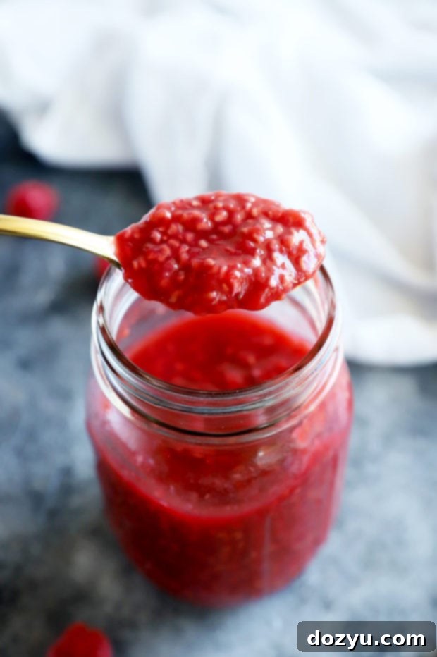 Spoonful of raspberry compote image