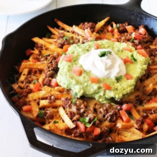 Loaded Fry-chos 2 A dish of French Fry Nachos (Frachos) ready to be served