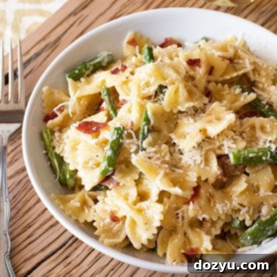 Creamy Brown Butter Farfalle with Asparagus and Crispy Prosciutto | cakenknife.com