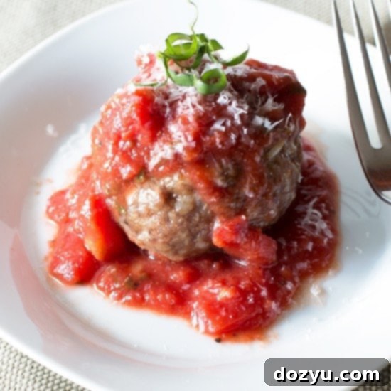 Three Cheese Stuffed Meatballs with Tomato Basil Sauce | cakenknife.com thumbnail